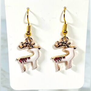 Hand Crafted Gold & White Reindeer Earrings